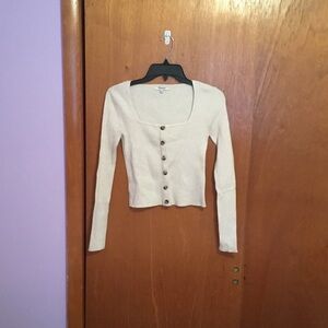 Madewell Cream Ribbed Button-Down Sweater top